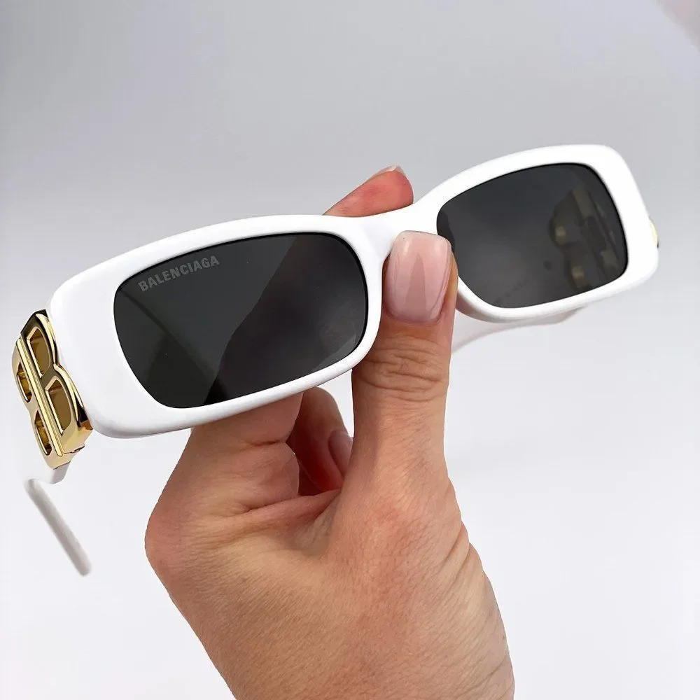 Balenciaga  BB0096S 011 Sunglasses White Gold Logo Grey Square Unisex - Picture 2 of 11